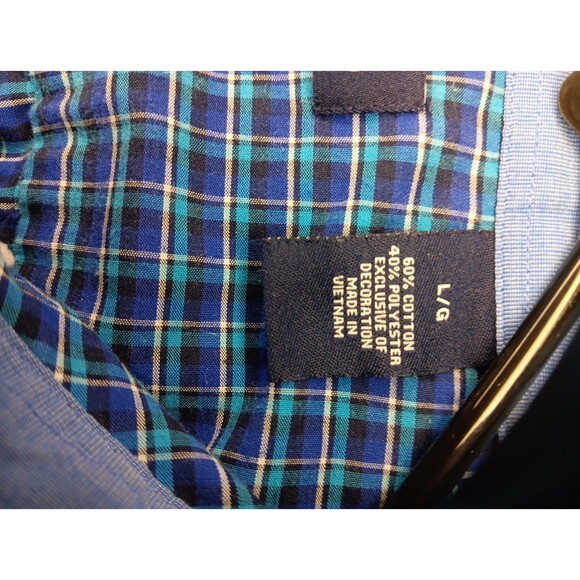 Large Mens Chaps Easy Care Blue Plaid Long Sleeve Button Up Shirt - Picture 4 of 6